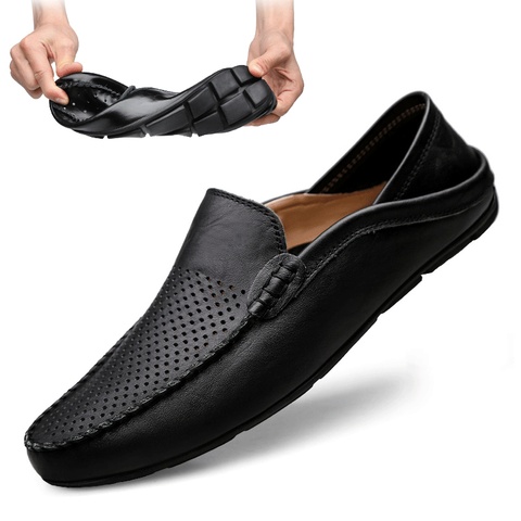 Zapatos italianos para hombre Casual marca de lujo verano mocasines de cuero genuino ligero transpirable deslizamiento en zapatos de barco JKPUDUN ► Foto 1/6