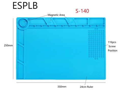 ESPLB S-140 almohadilla de silicona de aislamiento térmico alfombrilla de escritorio 35x25cm Estación de Reparación de soldadura con ubicación de tornillo y área magnética ► Foto 1/4