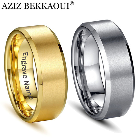 AZIZ BEKKAOUI DIY oro Color anillos de acero inoxidable grabado nombre anillos de pareja amante boda compromiso joyería Dropshipping ► Foto 1/6