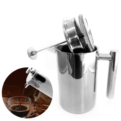 350/800/1000 ML 304 de acero inoxidable francés prensas olla café con filtro doble aislamiento tetera U -Pico café tetera ► Foto 1/1