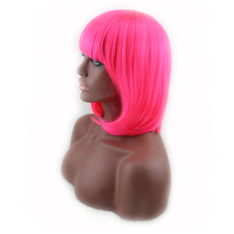 QQXCAIW Bob corto recto Cosplay traje de fiesta rosa 40 Cm pelucas de pelo sintético ► Foto 1/4