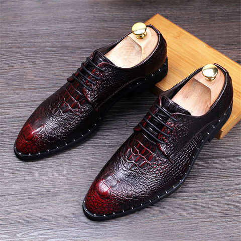 Zapatos de piel de cocodrilo con cordones para hombre, zapatos de fiesta de boda, negocios, oficina, Oxford, planos, de talla grande, moda ► Foto 1/6