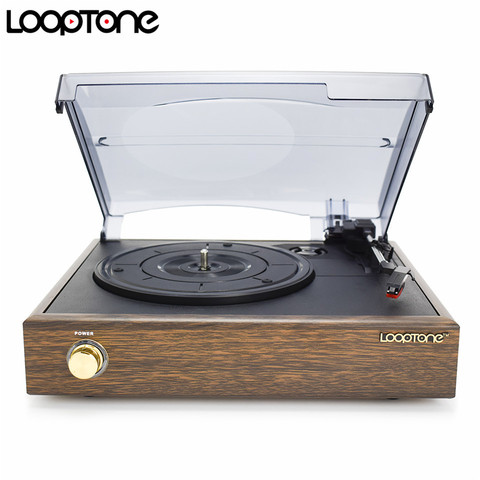 Gramófono clásico de 3 velocidades LoopTone, tocadiscos accionado por Correa, reproductor de discos LP de vinilo con 2 altavoces estéreo integrados ► Foto 1/6