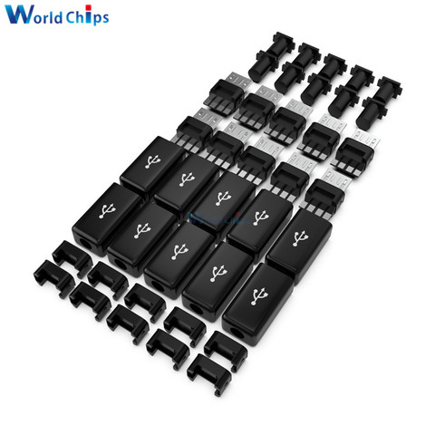 10 unids DIY Micro USB macho Plug Connectors Kit w/Covers negro ► Foto 1/6