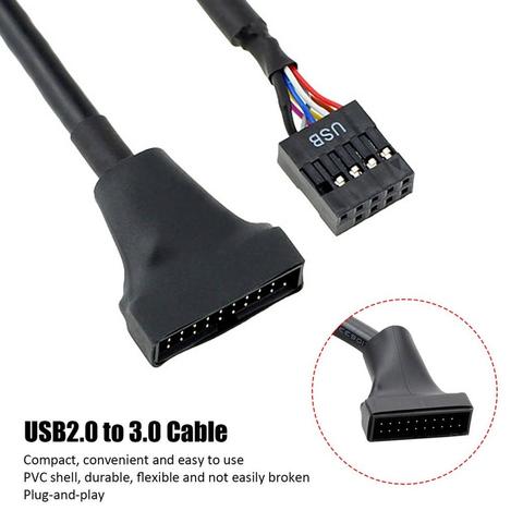 Adaptador de cabeza de placa base, USB 2,0, 9 pines, hembra a placa base, USB 3,0, 20 pines, macho, USB 2,0 a 3,0, Cable de extensión ► Foto 1/6