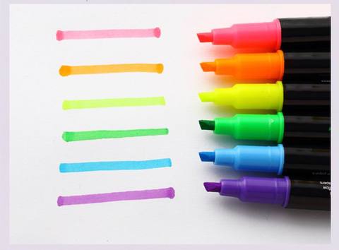 Bolígrafo fluorescente Multicolor fluorescente de doble cabeza con marca de color a base de agua para estudiantes ► Foto 1/6