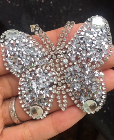 Espumosos mariposa bordado parches para coser ropa de diamantes de imitación de diamante de hierro negro en palo de Jersey ► Foto 1/4