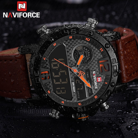 NAVIFORCE-relojes deportivos de cuero para hombre, de cuarzo, Digital, LED, resistente al agua, militar, 9134 ► Foto 1/6