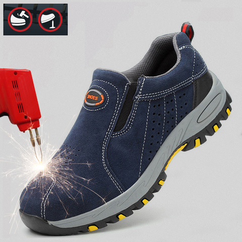 Zapatos de seguridad y protección para el trabajo para hombre, calzado de seguridad con punta de acero, zapatillas de trabajo informales, 39 ► Foto 1/6