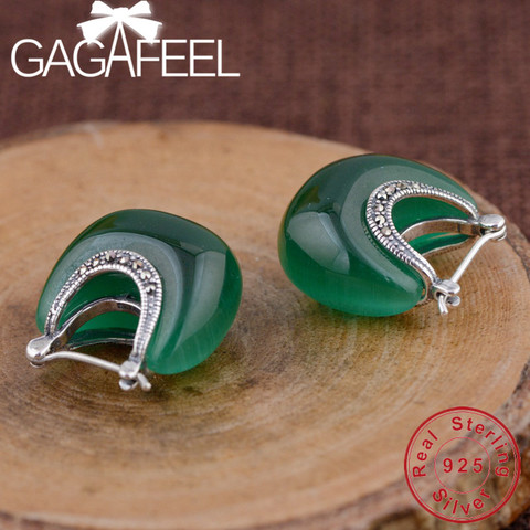 GAGAFEEL 100% Plata de Ley 925 auténtica joyería de forma de luna pendiente de ópalo para las mujeres mujer regalo clásico de joyería de moda Dropship ► Foto 1/6