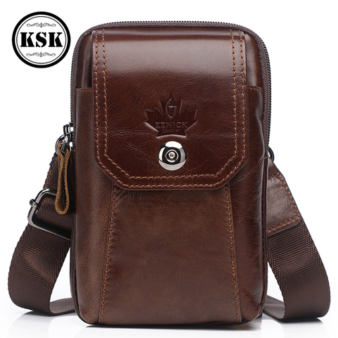 Bolso bandolera de piel auténtica para hombre, bolso de hombro para hombre, bolso de lujo, bolso de moda 2022 con solapa, bolsos cruzados para hombre KSK ► Foto 1/6