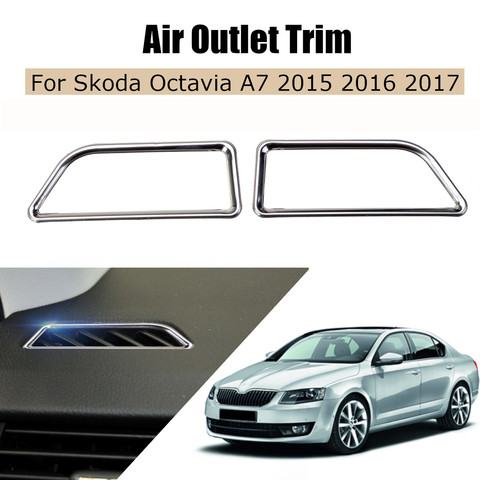 Coche estilismo para el panel de mandos de salida de aire de ventilación de acero inoxidable salida decoración pegatina para VW skoda octavia a7 2015 de 2016 a 2017 ► Foto 1/2