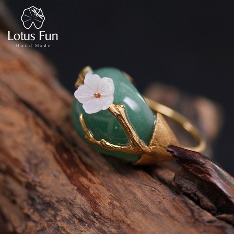 Lotus Fun piedras verdes rosas naturales de Plata de Ley 925 auténtica Original diseño hecho a mano joyería fina anillos de flores de ciruela para mujeres ► Foto 1/6