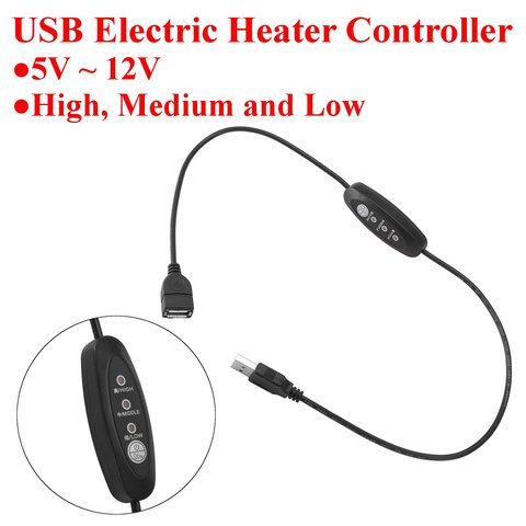 Termostato de calentador con controlador de temperatura, USB, 5V-12V, 3 velocidades, ajustable, 24W, 600mm ► Foto 1/6
