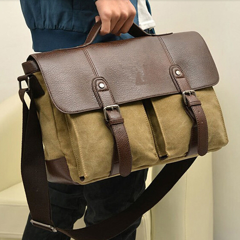 Bolso de mensajero Retro para hombre, nuevo británico, de viaje, de lona con bolso de cuero, maletín de hombro ► Foto 1/1