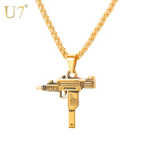 U7 UZI arma forma colgante collar para hombres joyería de Hip Hop oro/negro de acero inoxidable de Color estilo ejército hombre collares de cadena de P1159 ► Foto 1/6