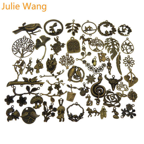 Julie Wang 10 Uds al azar mezcla pájaros animales hoja flor encantos antiguo colores collar pulsera joyas accesorio de hacer ► Foto 1/6