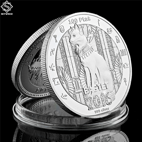 Moneda del Dios del gato de la mitología egipcia 2016 con monedas conmemorativas chapadas en plata, decoración del hogar ► Foto 1/6