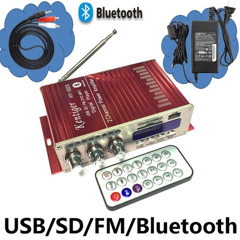 KENTIGER HY-502S 40 W Mini amplificador Bluetooth Control remoto USB/reproductor de tarjeta SD FM Radio adaptador de corriente auxiliar cable opcional de ► Foto 1/6