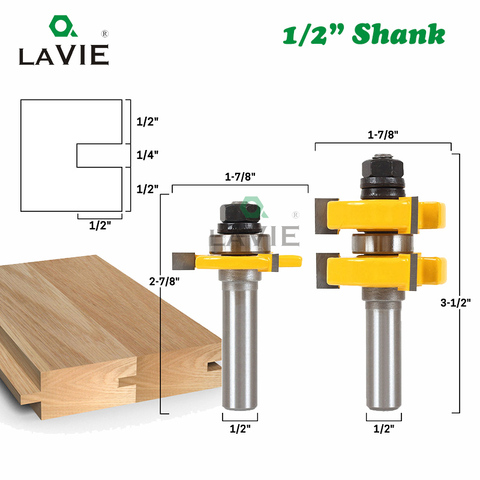 LAVIE 2 uds 12MM 1/2 cortador de espiga con vástago piso broca de madera tipo T ranura y lengua Router Bit 3 dientes de cortador de madera 03017 ► Foto 1/2