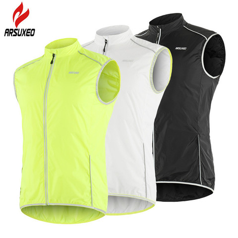 Chaleco reflectante para ciclismo ARSUXEO para hombre, chaleco cortavientos para bicicleta, chaleco para correr con cremallera trasera, ropa reflectante de bolsillo ► Foto 1/6