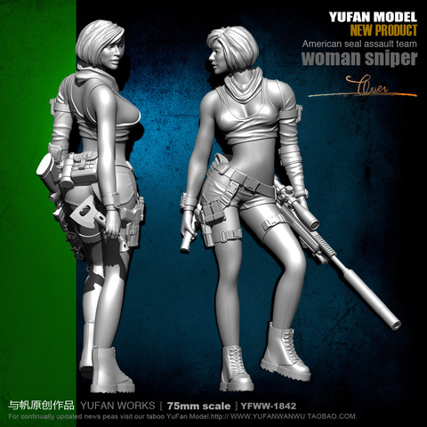 Yufan modo 1/24 soldado modelo Sexy mujer francotirador Kit de figuras de resina 75mm incoloro y auto-montado Yfww-1842 ► Foto 1/5