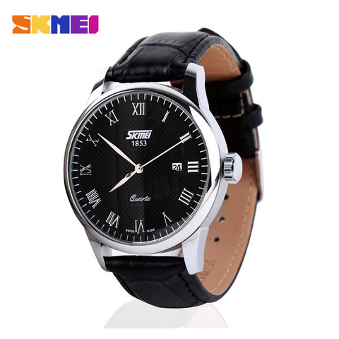 SKMEI-relojes de negocios para hombre, correa de cuero, resistente al agua, de cuarzo, 3bar, masculino ► Foto 1/6