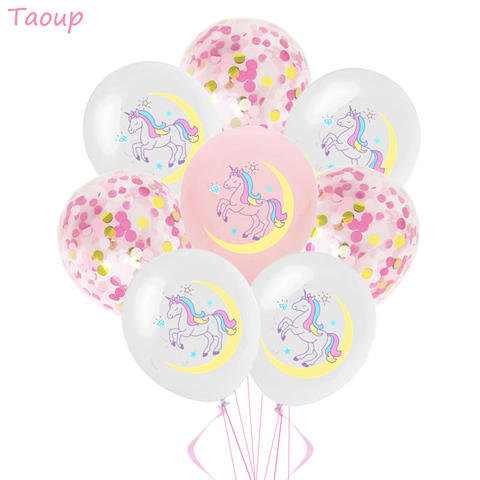 Taoup lindo 10 Uds 12 pulgadas cumpleaños globos de Unicornio de confeti con globos niños felices cumpleaños globos de aire fiesta de Unicornio ► Foto 1/6