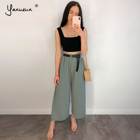 Yanueun, Primavera Verano, gran oferta, Pantalones anchos sólidos