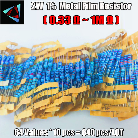Kit surtido de resistencias de película metálica 2W 1% 0.33R-1M,64valuesX10 Uds = 640 Uds. ► Foto 1/2