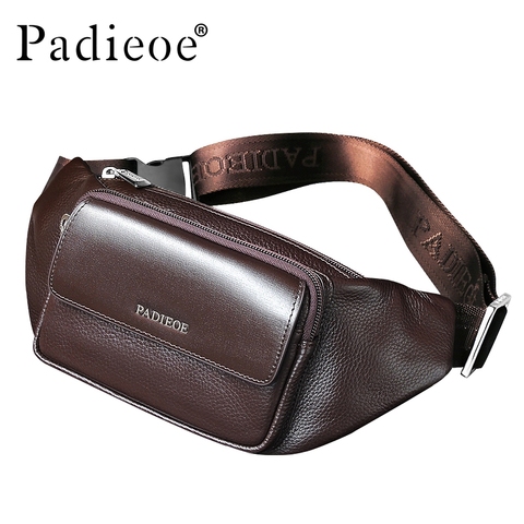 Padieoe-riñonera de piel auténtica para hombre, bolso informal de alta calidad con cinturón para cintura, Unisex ► Foto 1/4