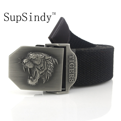 SupSindy-Cinturón de lona con hebilla de metal para hombre, cinturón táctico militar de alta calidad, verde militar, 120cm ► Foto 1/6