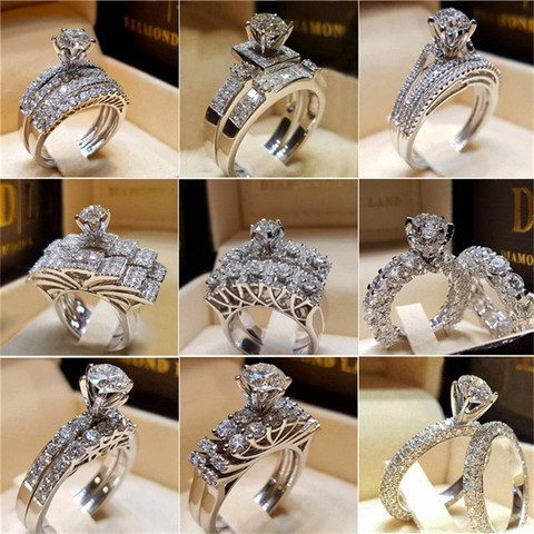 CC Set-anillos de circonia cúbica doble para mujer, anillo de novia casamiento compromiso, joyería, bisutería para mujer, CC2222 ► Foto 1/6