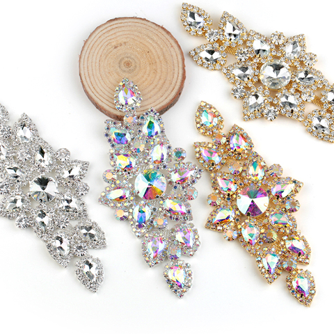 QIAO-Apliques de diamantes de imitación para costura, 1 Uds., Base plateada, diamantes de imitación de cristal claro, bricolaje, vestido de noche de boda ► Foto 1/6