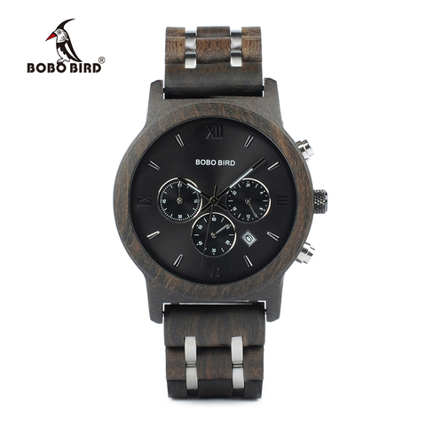 BOBO BIRD P19 relojes de cuarzo de madera para hombre reloj de negocios con visualización de fecha opciones de ébano y Zebrawood para hombre regalo de Navidad de San Valentín ► Foto 1/6