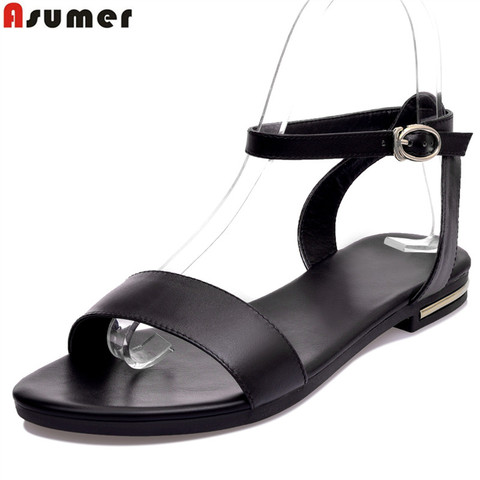 Asumer más tamaño 34-43 nueva Alta Calidad sandalias de cuero genuino mujeres zapatos señoras color sólido verano playa zapatos ► Foto 1/6