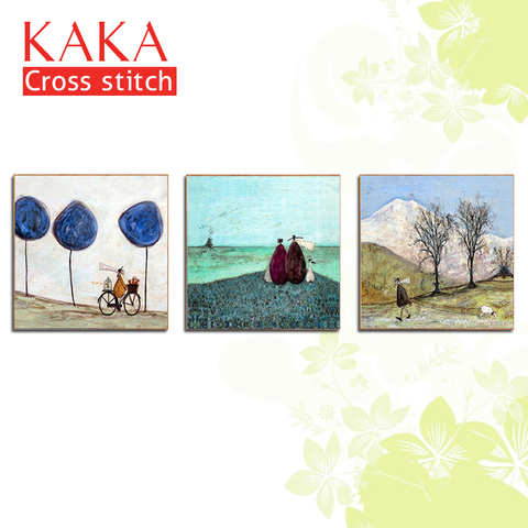 KAKA kits de punto de cruz, conjuntos de costura bordada con patrón impreso, lienzo 11CT-5D para pintura de decoración del hogar, paisaje CKC0018 ► Foto 1/6