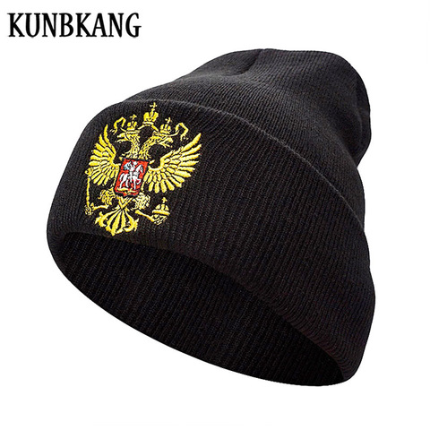 Sombrero de invierno con emblema ruso para hombre y mujer, gorro cálido, tejido, negro, Unisex, máscara informal, gorro de punto ► Foto 1/6