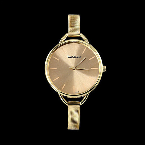 2022 de lujo de oro vestido de las mujeres relojes de marca Womage damas Ultra Slim inoxidable Steele malla Mini reloj de cuarzo pulsera ► Foto 1/6