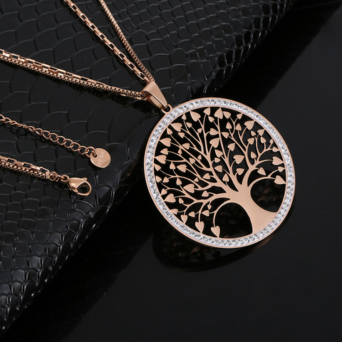 Collar con colgante redondo grande de árbol de la vida para mujer, cadena de suéter de geometría dorada, joyería larga para regalo ► Foto 1/6