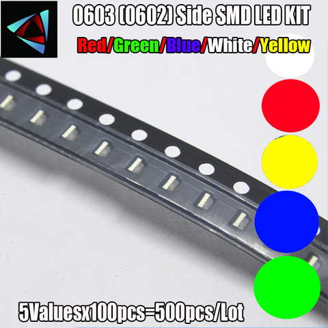 5x100 uds/Color = 500 Uds nuevo 0603 (0602) lado SMD LED KIT rojo/verde/azul/blanco/amarillo ► Foto 1/1