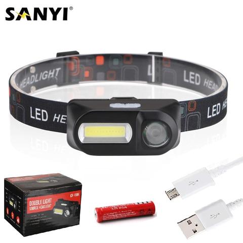 Sanyi-Mini linterna frontal de faro LED COB, recargable vía USB, 18650, para acampar, senderismo, pesca nocturna ► Foto 1/6