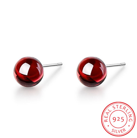 Pendientes de plata de ley 925 para mujer, joyería, aretes de granate rojo, cuentas de bolas de 6mm, pendientes de perno, regalo Brinco ► Foto 1/1