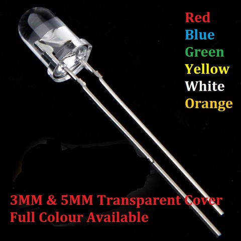 Cubierta transparente DIP LED de 3MM y 5MM diodo emisor de luz, 100 Uds., rojo, amarillo, verde, azul, blanco cálido, alto brillo, F3, F5 ► Foto 1/6