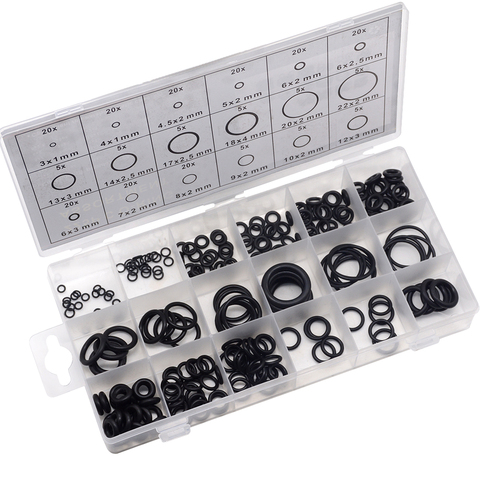 225 piezas de goma O Ring O-Ring arandela sellos de agua surtido de diferentes tamaños con juego de caja de plástico ► Foto 1/5