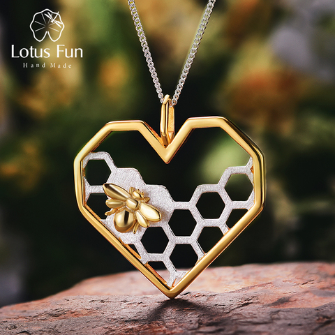 Colgante de corazón de abeja de oro de 18K para mujer, Lotus Fun, joyería fina, panal de abeja, protector para el hogar, sin cadena ► Foto 1/6