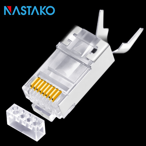 RJ45 Cat7 conector Cat7 RJ45 macho 50U chapado en oro Cat6A blindado RJ45 conector 8P8C Cable de red Ethernet Cat 7 Modular enchufes ► Foto 1/6