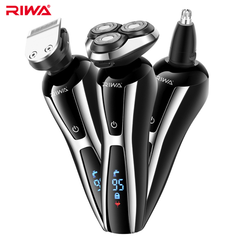 RIWA 3 en 1 Afeitadora eléctrica rotativa recargable lavable Triple cuchilla de afeitar recortadora de la nariz para los hombres pantalla LCD ► Foto 1/1