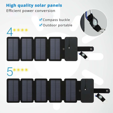 LERRONX-cargador de paneles solares portátil, 10W, 5V, 2.1A, batería de carga de Panel Solar plegable para teléfono móvil, acampada al aire libre ► Foto 1/6