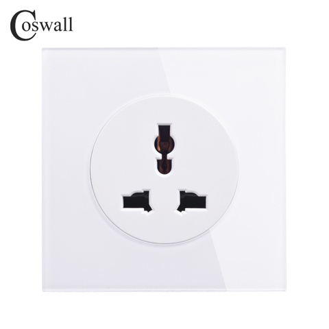 Coswall-Panel de cristal recién llegado 2022, toma de corriente de pared Universal 13A, toma con conexión a tierra con cerradura protectora para niños ► Foto 1/5